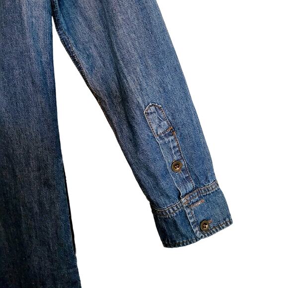 Huochetour Blue Med Wash Denim Button-up Long-sleeved Jean Dress Women Size 11 - Picture 5 of 9